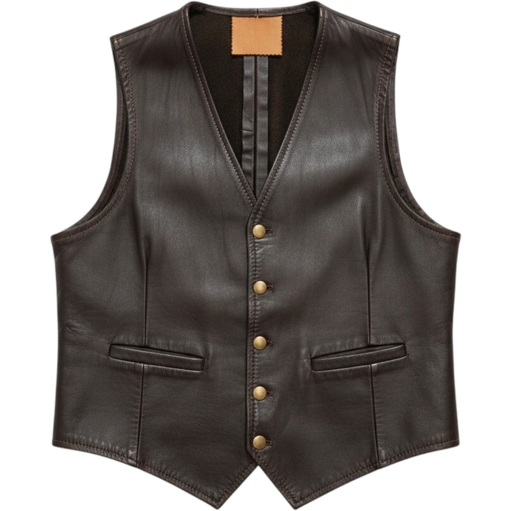 Leather Lace Minneapolis Vintage Brown Leather Vest Brass Buttons Size Small